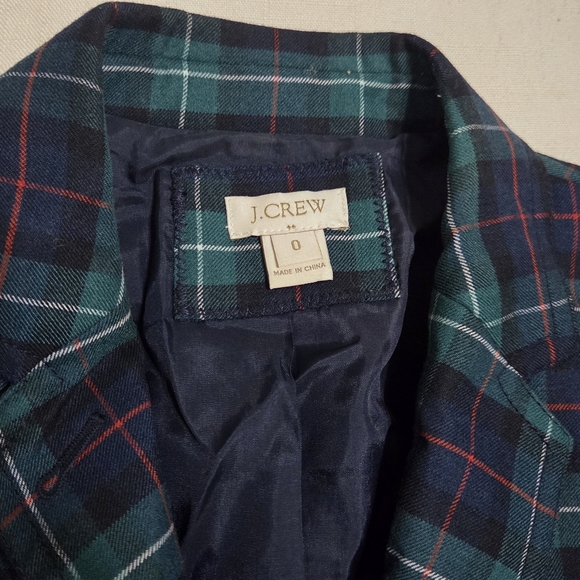 J Crew Green Plaid Tartan Women's Blazer with Gold Buttons Womens 0 XS - Picture 3 of 10